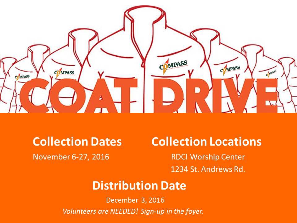 Spread the warmth by participating in the 1st Annual Coat Drive. We are collecting new &amp; GENTLY used (CLEAN) coats for the ENTIRE family.