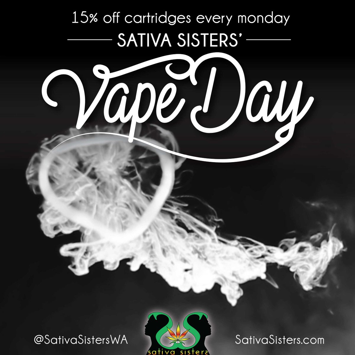SativaSistersWA's tweet photo. #DailyDeals #VapeDay 15% off all #Carts #CaseoftheMondays #SmokeLocal #509Love #RelaxandChill https://t.co/yNnzLvb9Do