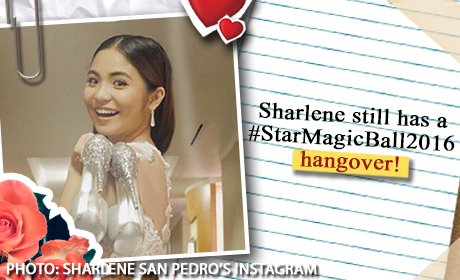 StarCinema's tweet photo. Sharlene still has a #StarMagicBall2016 hangover! SEE PHOTO HERE: https://t.co/CHKo0mbxtl https://t.co/GySK8W4LTr