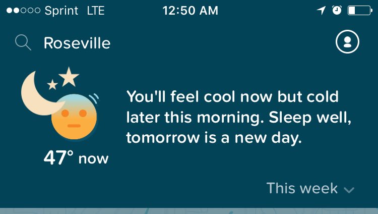 cmagster's tweet photo. My new weather app is so cute. Ok, goodnight! #sunshineapp https://t.co/IIdFaMmn5b