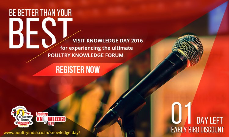 PoultryIndia15's tweet photo. #POULTRY_INDIA 2016 - #Knowledge_Day Technical Seminar
Don't miss EARLY BIRD DISCOUNT – 1 Day Left!!
Register @ https://t.co/ylxEztrXgU https://t.co/YZYJYrh2Cy