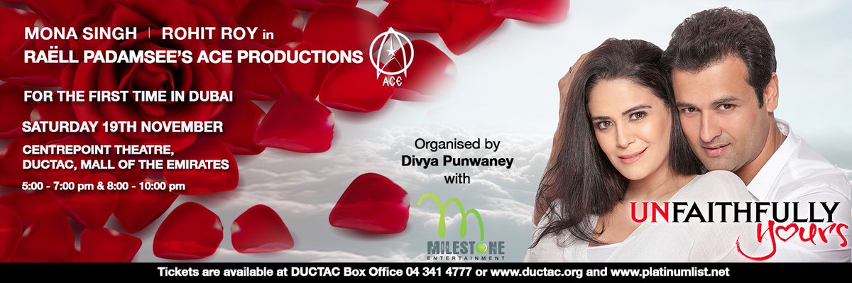 Excited to host "unfaithfully yours" in Dubai on 19 November. Two shows - 5pm &amp; 8pm. Tickets on Platinumlist &amp; <a href="/DUCTAC/">DUCTAC</a>