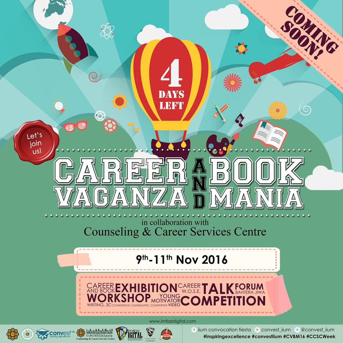 icongrats19's tweet photo. CAREER VAGANZA AND BOOK MANIA 4 DAYS LEFT NOW! GET EXCITED!
#CVBM16
#CCSCWeek
#convestiium
#inspiringexcellence
#imtiazdigital
#conv036 https://t.co/RH21BNo0ye