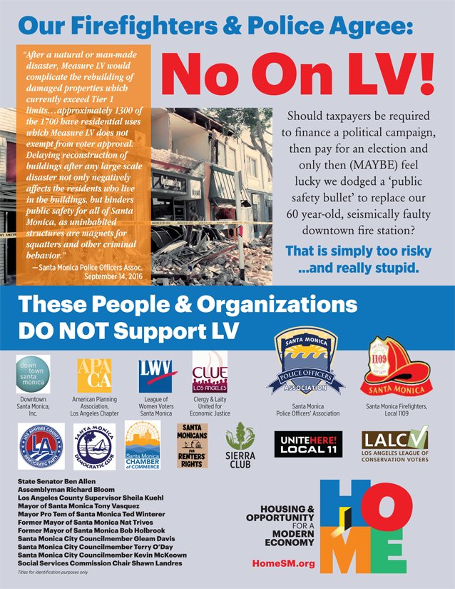 nomeasurelv's tweet photo. Police and Firefighters Agree! #MeasureLV is BAD for #SantaMonica! #NoonLV #NoLV #Vote #Election https://t.co/gf4tmUvi2l