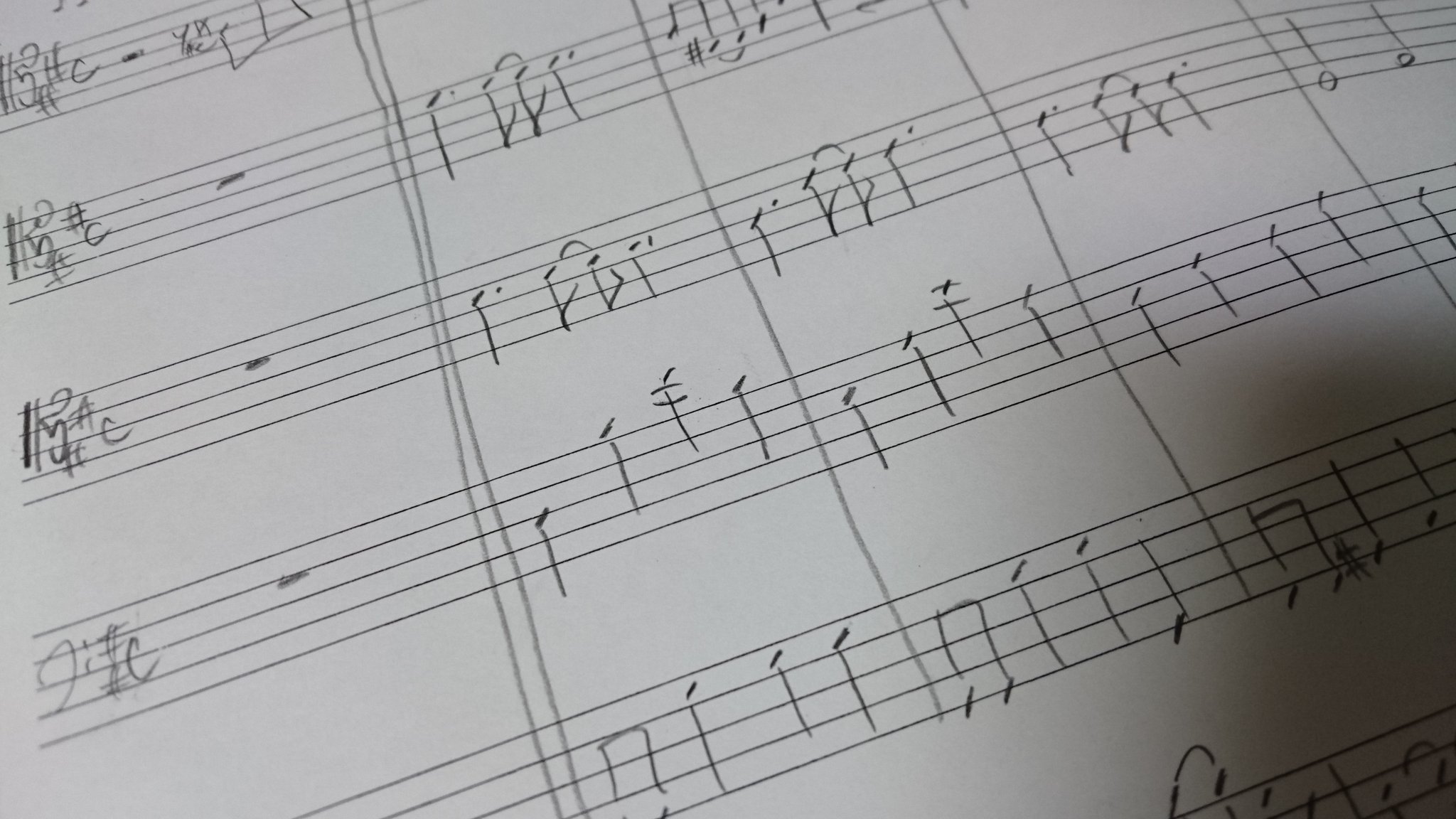 Twitter 上的 Aki C あきしー 中身は3パート同時進行 なんとなく今回も5重奏 自分用はハ音記号で書くことが多い ㅅ 汚い手書き T Co Fdtmwg6lqv Twitter
