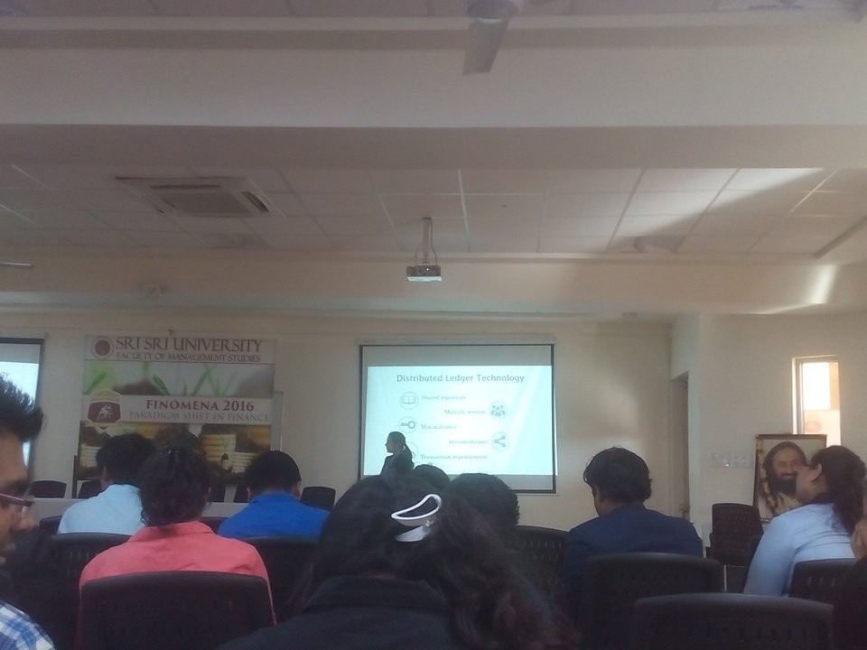 krishmasandeara's tweet photo. #finomena16 blockchain technology making paradigm shift in banking system @SriSriU by @joshi_anisha @heenabajaj https://t.co/ggUFAS31qg