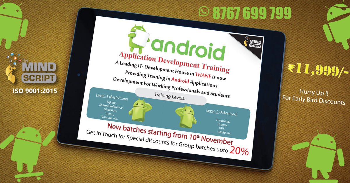 MindScriptPro's tweet photo. Android Application Development Training at just ₹11,999/-
*Complete Android Developmenet Training in just 8 Weeks. https://t.co/wqeqwZYc6t
