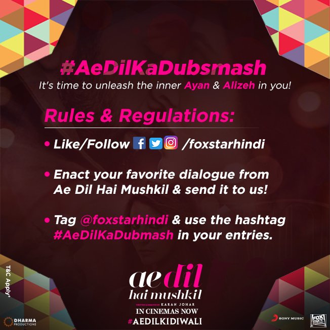 starstudio18_'s tweet photo. Can you beat #Ayan and #Alizeh in being filmy? Show us your filmy style with #AeDilKaDubsmash now! https://t.co/aGVPVl7zl1 @karanjohar https://t.co/a6qB7HK8s5