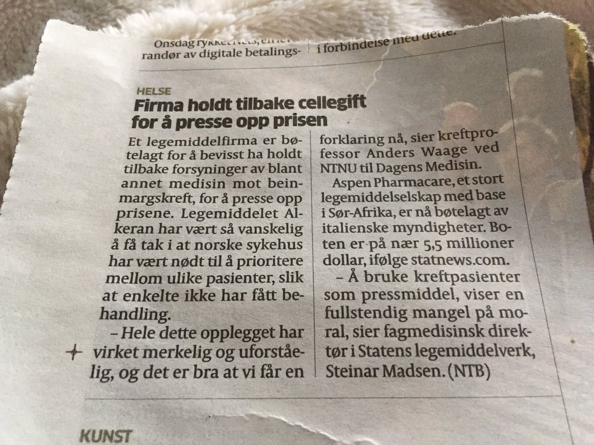kikiRO4's tweet photo. #Legemiddelfirma Bruker kreftpas som pressmiddel for å øke prisen på #cellegift  👎🏼https://t.co/rCP26sKbFb via @Aftenposten @DagensMedisin https://t.co/OmmcCEsieX