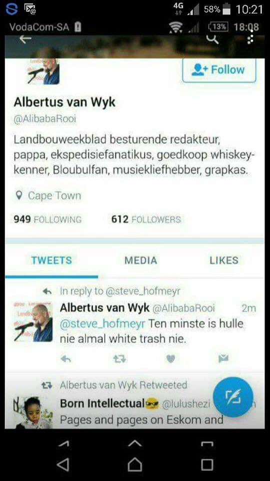 SAalienate's tweet photo. #AlbertusVanWyk the #peaceofshit that called whites trash for being unhappy with the EFF burning Paul Kruger statue.
https://t.co/LuoeR4g6V8 https://t.co/G5mufMVhJo