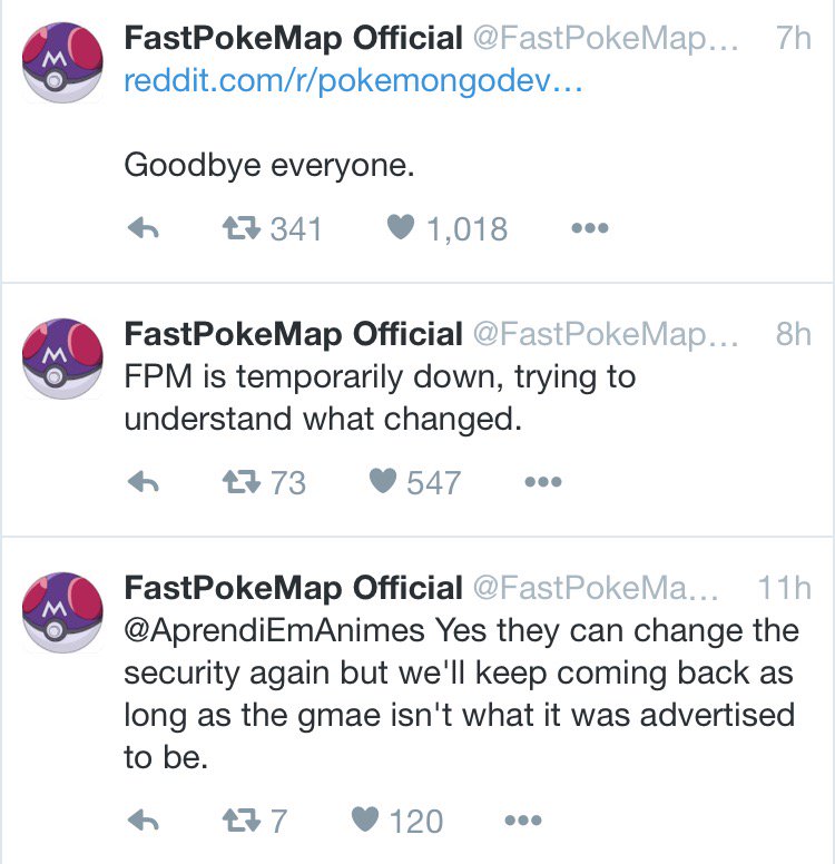 burkie's tweet image. Didn’t take too long to break the 3rd part app developer as niantic updates once again