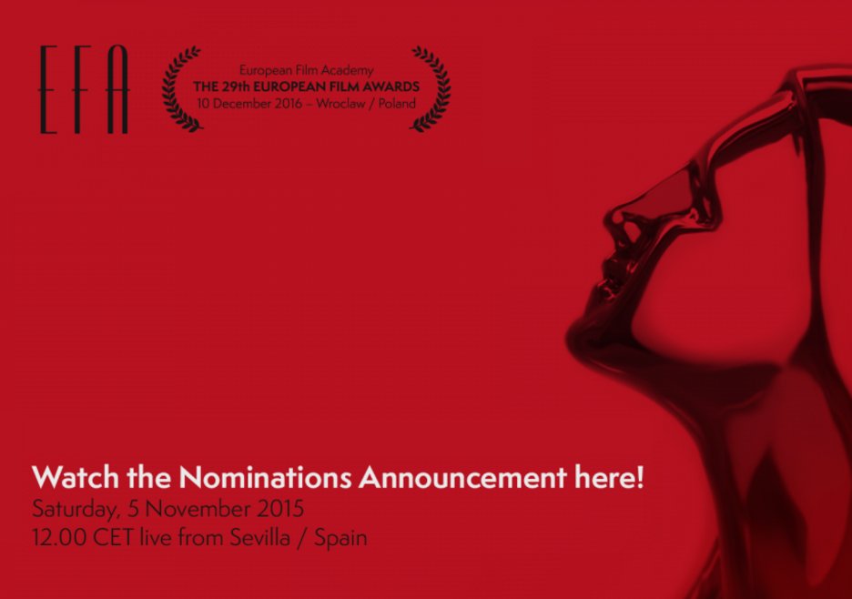 EuroFilmAcademy's tweet photo. The nominations announcement is starting now! Watch it here: https://t.co/Hb7xvZJaIn #efa2016 https://t.co/x0KvgO2nyX