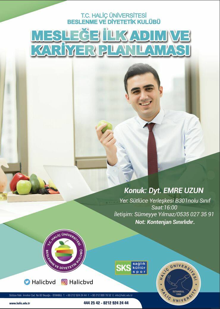 Beslenme ve Dyt. Kulübü'nün <a href="/dytemreuzun/">Uzman Diyetisyen Emre Uzun</a> ile"Mesleğe İlk Adım ve Kariyer Planlaması"söyleşisi, 7 Kasım saat 16.00'da B-301 numaralı sınıfta.