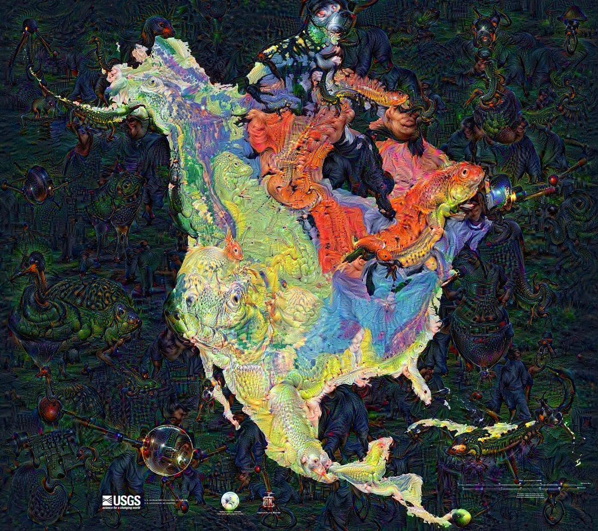 travelinggeolog's tweet image. Running the #GeologicMap of North America through #GoogleDeepDream yields some pretty amazing results!