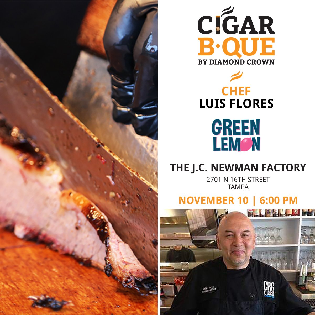 #CigarBQue #Tampa featured chef Luis Flores from <a href="/eatgreenlemon/">Green Lemon</a> - Get ticket info here: bit.ly/2faElGo #Tampafoodies #tampaevents