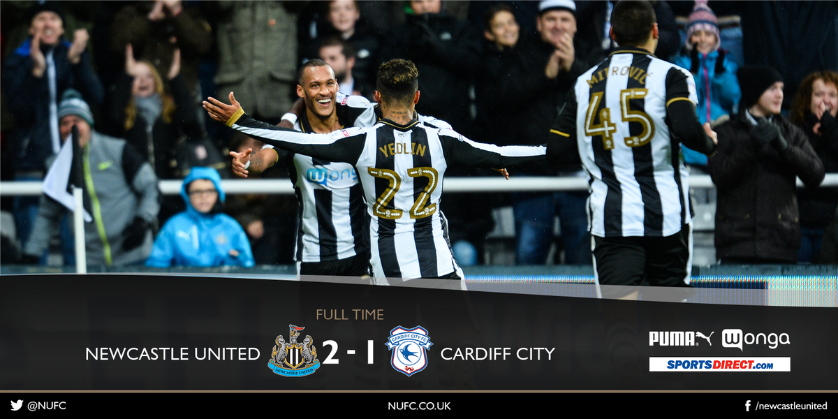 NUFC's tweet photo. FULL TIME Newcastle United 2-1 Cardiff City #NUFC https://t.co/kv47WaV2Vg