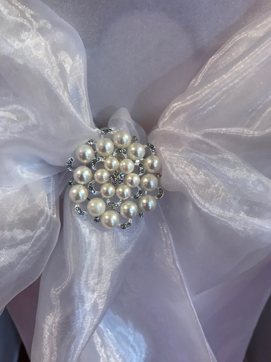 #PearlBrooch #AddSomethingSpecial #SpoilYourself #WhiteBows #BowsChairCovers