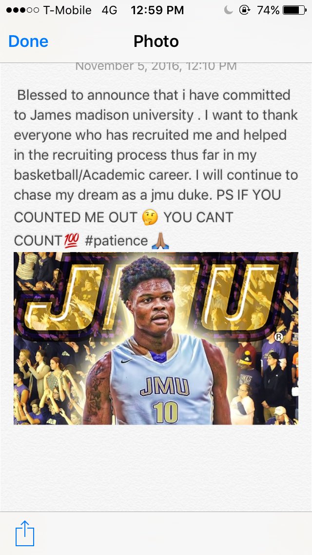 hart_m4's tweet photo. Congrats to my blood cousin 🎱💉 #JMUCOMMIT https://t.co/MZ0n0EmFVk