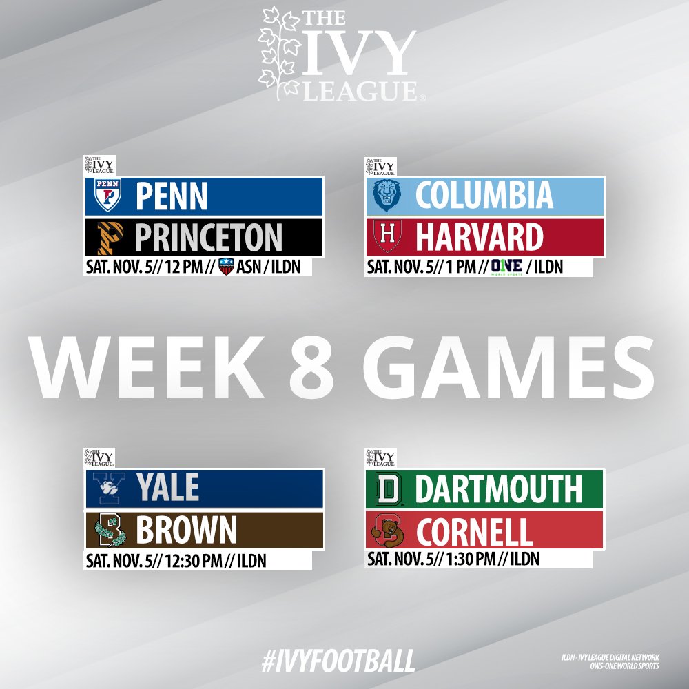 IvyLeague's tweet photo. FB: Today's @Ivy_Football schedule! All four games will be LIVE on @IvyLeagueNet! https://t.co/l1fI8CF4iq #IvyFootball https://t.co/fhZ1i1EHt5