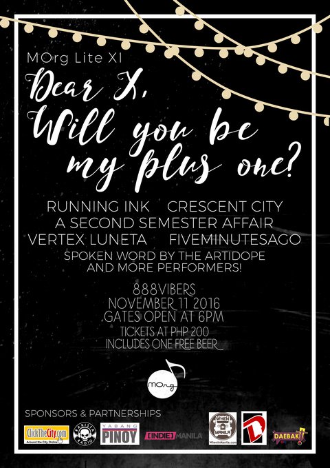 WhenInManila's tweet photo. WATCH:
MOrg Lite 11: Dear X, Will You Be My Plus One
https://t.co/0IpAMo8uMS https://t.co/BCRUWMfoGl