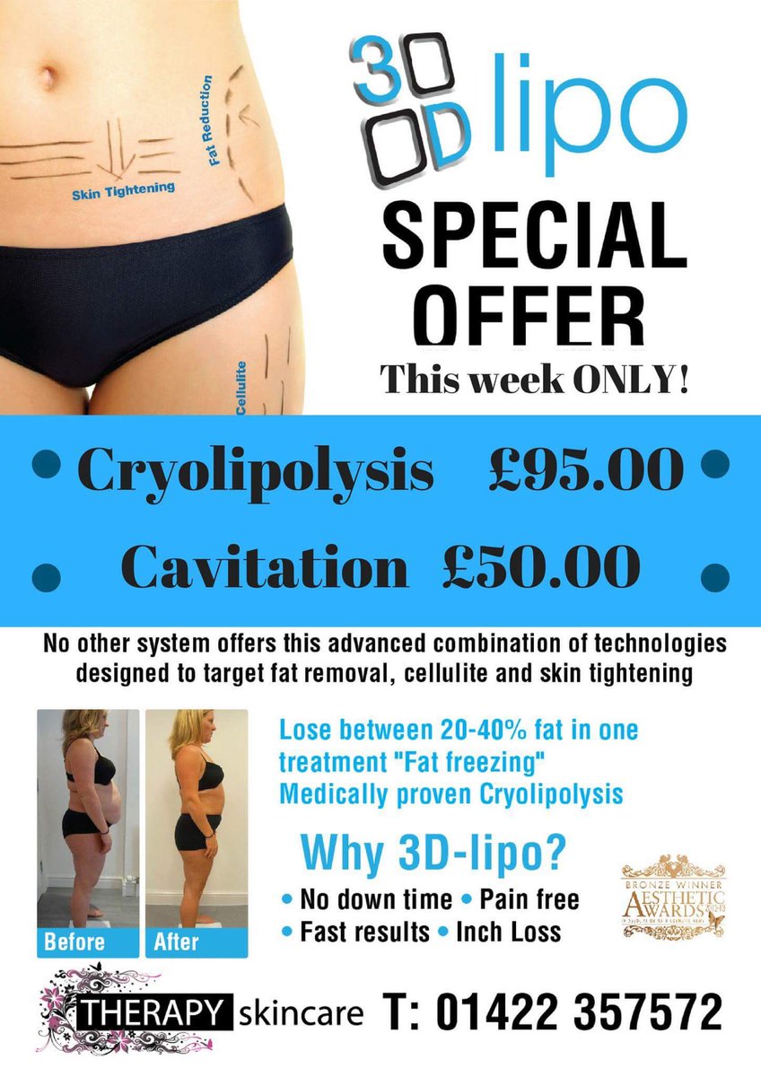 SarahatTherapy's tweet photo. Taster week @therapyskincare for all next week where you can try this fab treatment at a discount price #3dlipo #fatloss #fatfreeze #offers https://t.co/YdRPmCmFOn