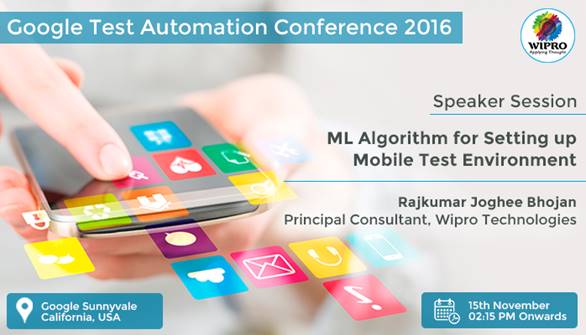 Wipro's tweet image. Use #MachineLearning algorithms to set up a Mobile Test environment. Know more at #GoogleTest #Automation Conference bit.ly/2eYOktb