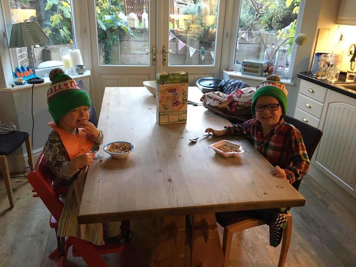 Two young <a href="/myoddballs/">OddBalls</a> enjoying their new beanies at breakfast! #rugby #oddballs #beanies #Eastbourne #southcoast
