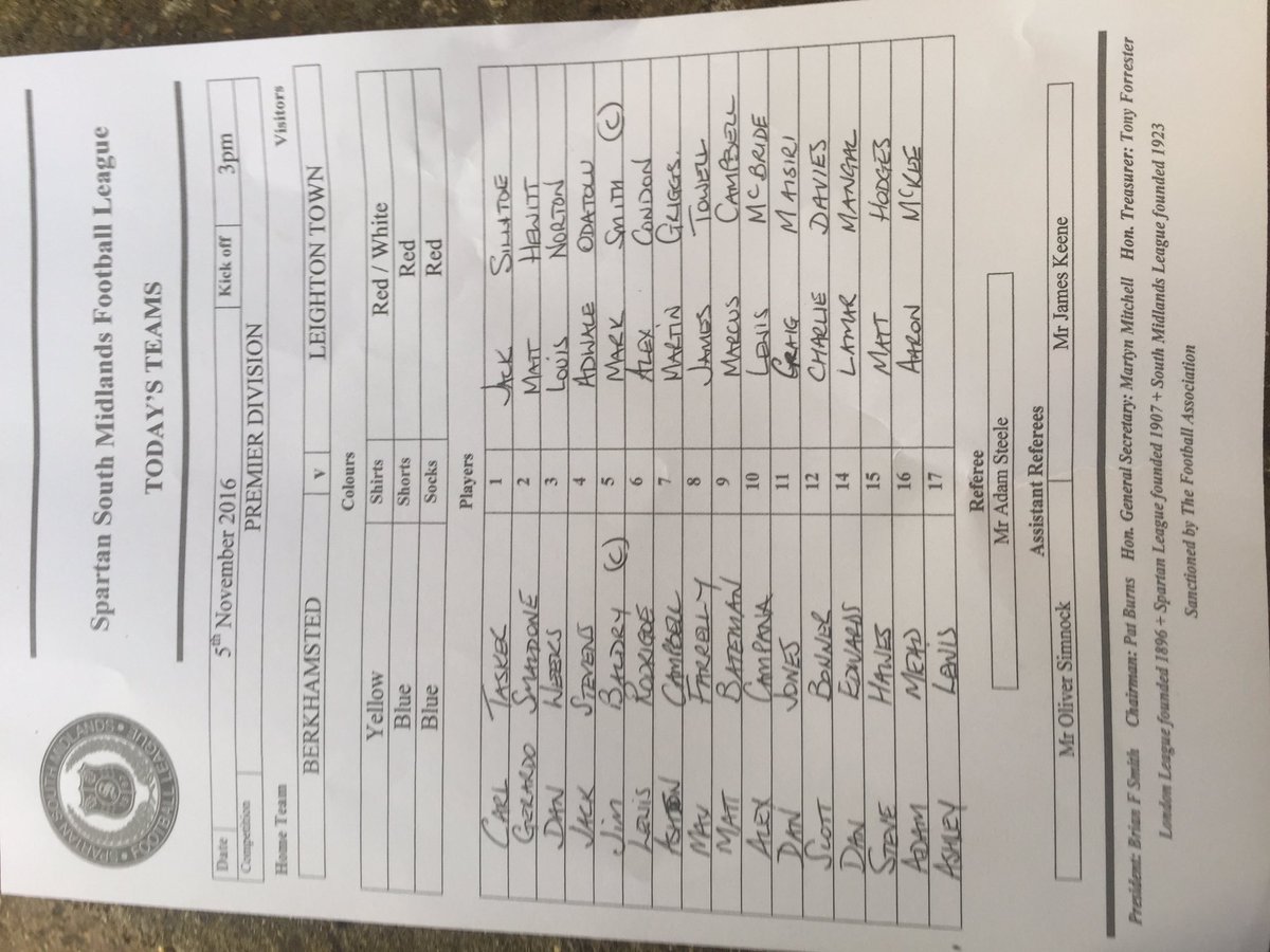 Today's line ups for Berkhamsted FC vs Leighton Town! #comrades