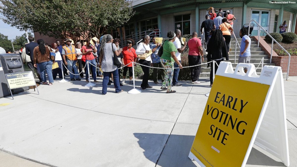 ABC's tweet image. Federal judge orders three North Carolina counties to restore thousands of voter registrations  after NAACP sues abcn.ws/2frLwVW