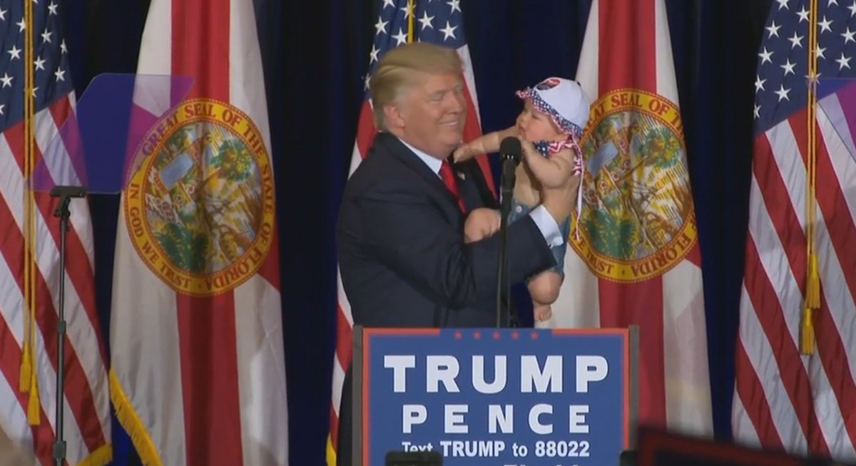 Donald Trump holds "future construction worker baby" during a rally in Tampa fw.to/k8pgbQj?utm_me… https://t.co/Sjo8761OQV
