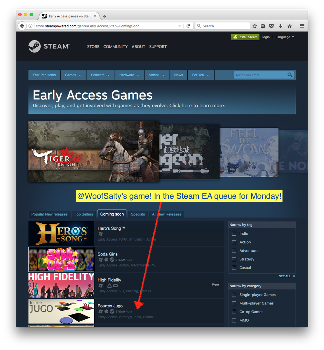 WoofSalty's tweet photo. Check it out! Salty's first #Steam title #FourtexJugo hits EA on Monday. https://t.co/pDJVlItA2X

#screenshotsaturday #lifelongdream https://t.co/wC20Ik3Fhs