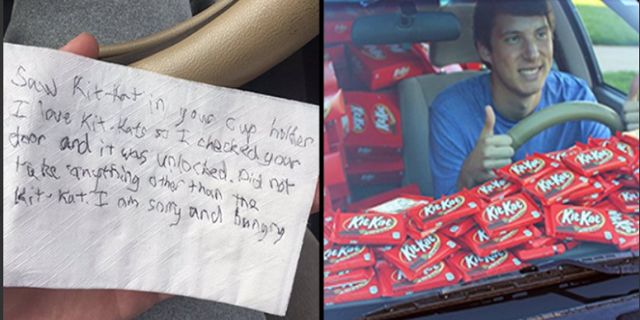 PopCulture's tweet photo. College Kid's @KitKat Was Stolen From His Car, Kit-Kat Gave Him 6,500 More https://t.co/BtnrfrH7cd https://t.co/QKCXcy5sxu