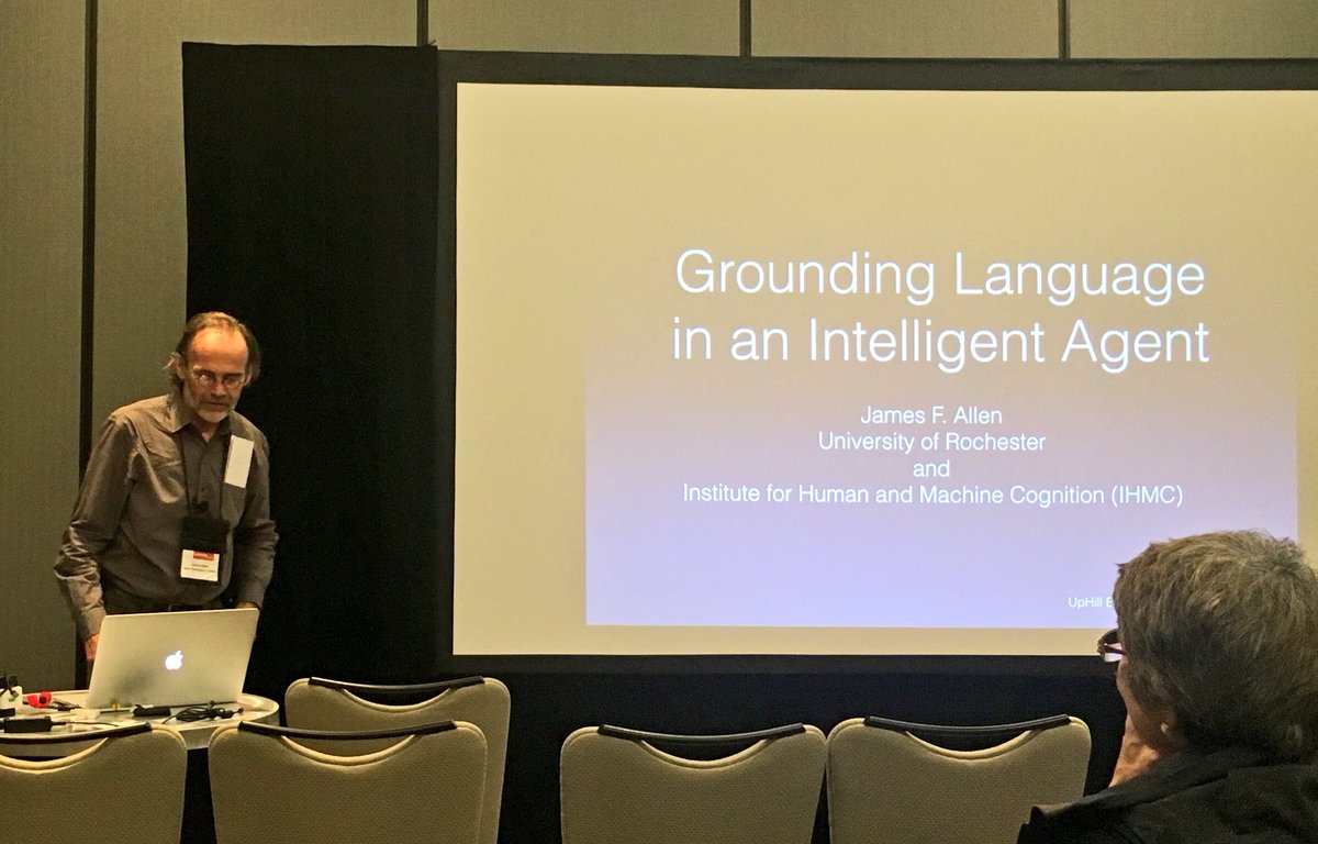 chbrown's tweet image. James Allen, somewhat contra Midge from earlier: &apos;theory pre-anticipates evaluation&apos; (so let&apos;s go wild, i.e., go for lofty goals) #emnlp2016