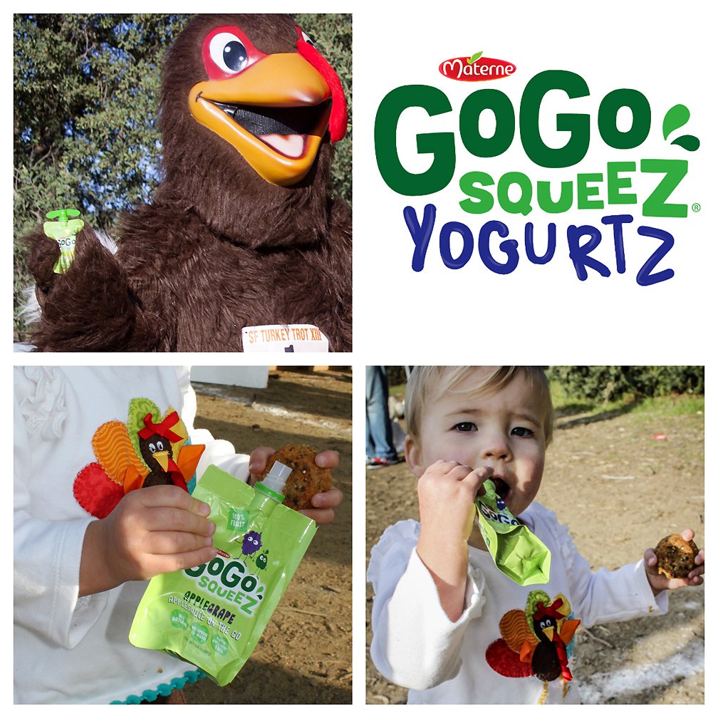 Thanks to <a href="/GoGosqueeZ/">GoGo squeeZ</a> for its ongoing support of the #SFTurkeyTrot! The Turkey looks forward to sampling their #Yogurtz product on raceday!