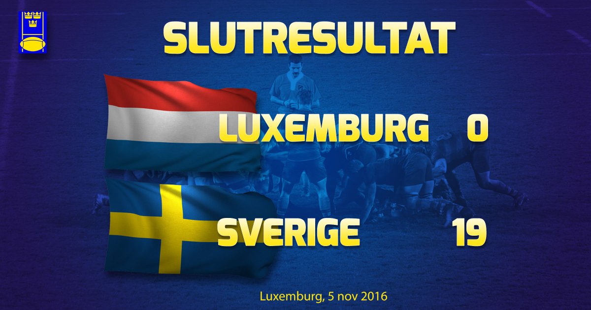 svenskrugby's tweet photo. @svenskrugby besegrar @LuxembourgRugby på bortaplan med 0-19. #SWEXV #rugbyeurope https://t.co/i7GxS7feAm