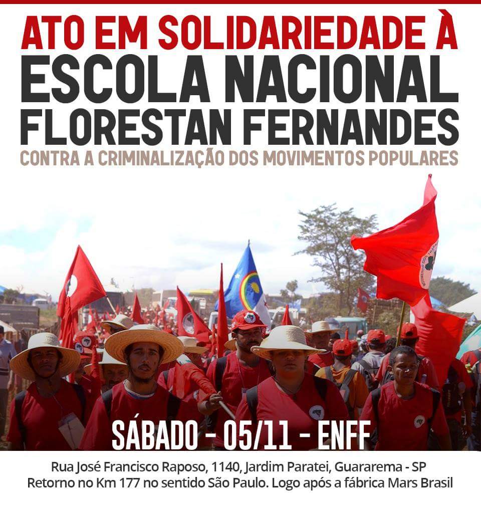 MST_Oficial's tweet photo. Ao vivo - Ato contra a criminalização dos movimentos sociais na Escola Nacional Florestan Fernandes (ENFF) https://t.co/YWP0ViHlOI https://t.co/sVHvj0Lr0i