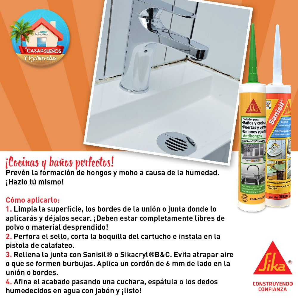 TVyNovelasMex's tweet photo. Protege las uniones y juntas de tu baño y cocina con #SikaSi y ¡Y dile adiós a la humedad, al moho y a los hongos! https://t.co/IoS1JiNbH8