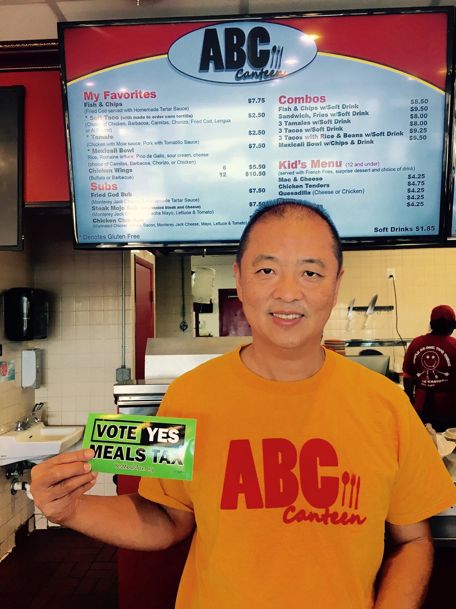 DaliaPalchik's tweet photo. Thanks for supporting #yesmealstax @ABCCanteen! Small businesses supporting our kids...Vote and swing by for #TacoTuesday on Nov 8. https://t.co/Q3vqpZx1XX