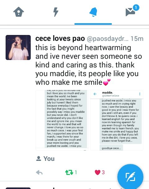 GlitterForCece's tweet photo. nothing has ever made me happier... she spammed ok, i love her so much and she made me smile @paosdaydream https://t.co/as9kY4NUxa