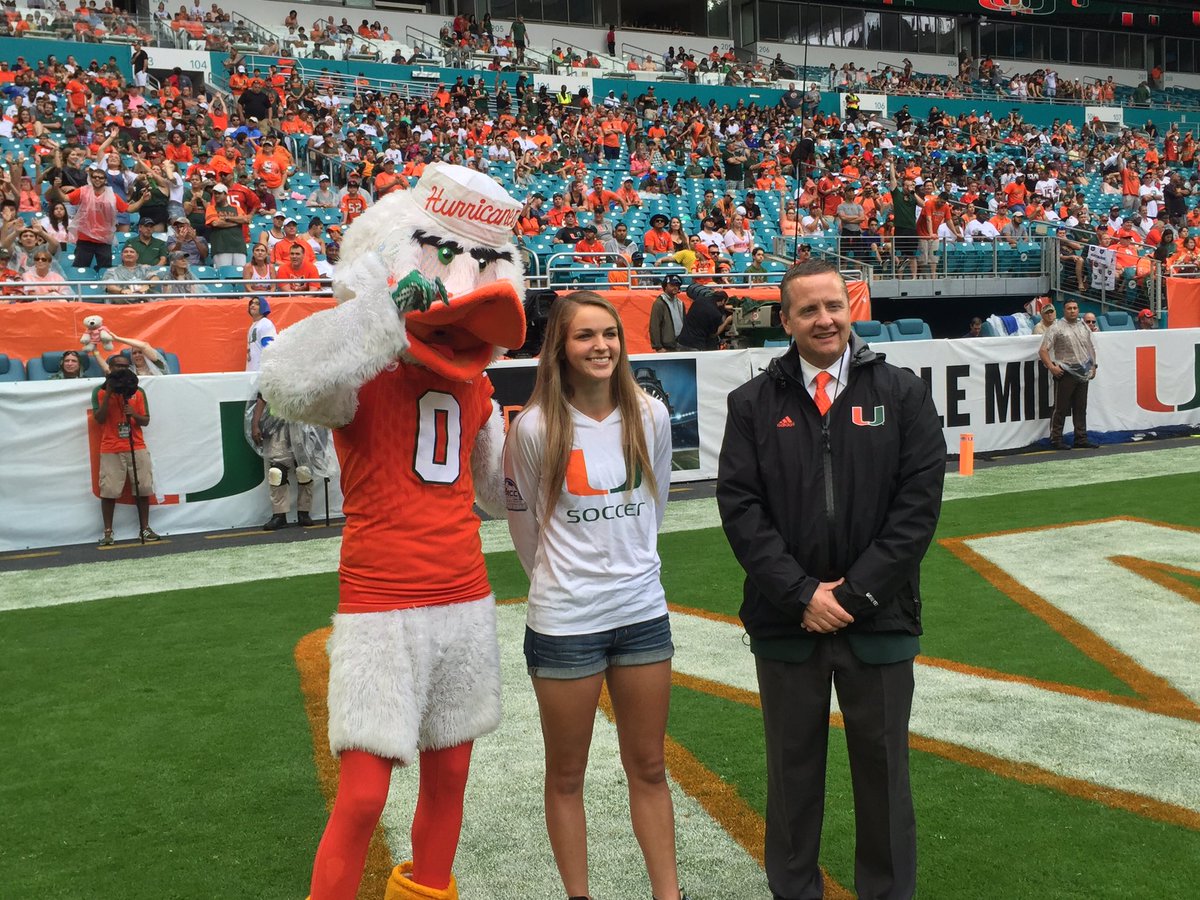 CanesFutbol's tweet photo. Gracie Lachowecki was honored as the Florida Lottery Student-Athlete of the Game at today's @CanesFootball game! Congrats, Gracie! 🙌🙌🙌 https://t.co/c6NHT4DyrX