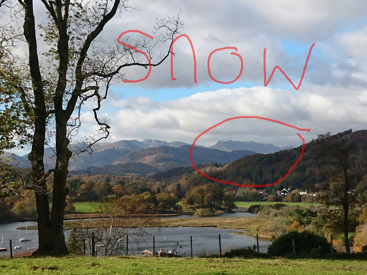 plodthelakes's tweet photo. There's snow on them there tops 🗻 😊. A warming cuppa with a view at #amblesideYH #lakedistrict @YHAOfficial  #myYHAviews https://t.co/HHe2Yb7my6