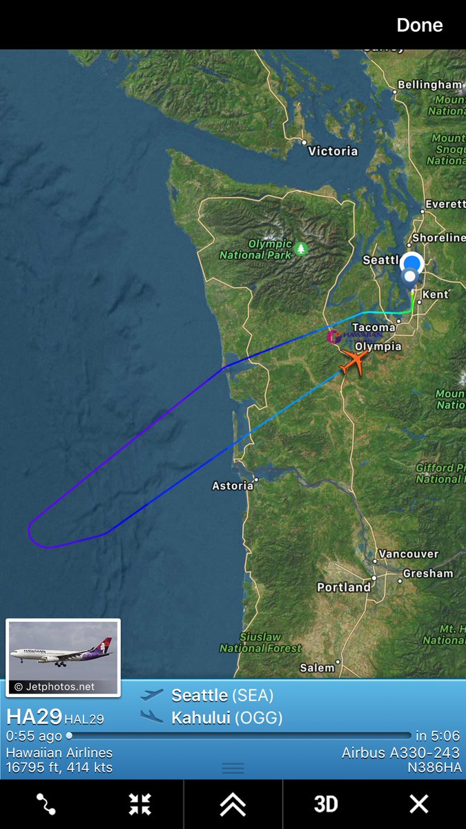 PlanesAtPaine's tweet photo. #HAL29 is returning to @SeaTacAirport. @airlivenet https://t.co/tGbwHw4K3o