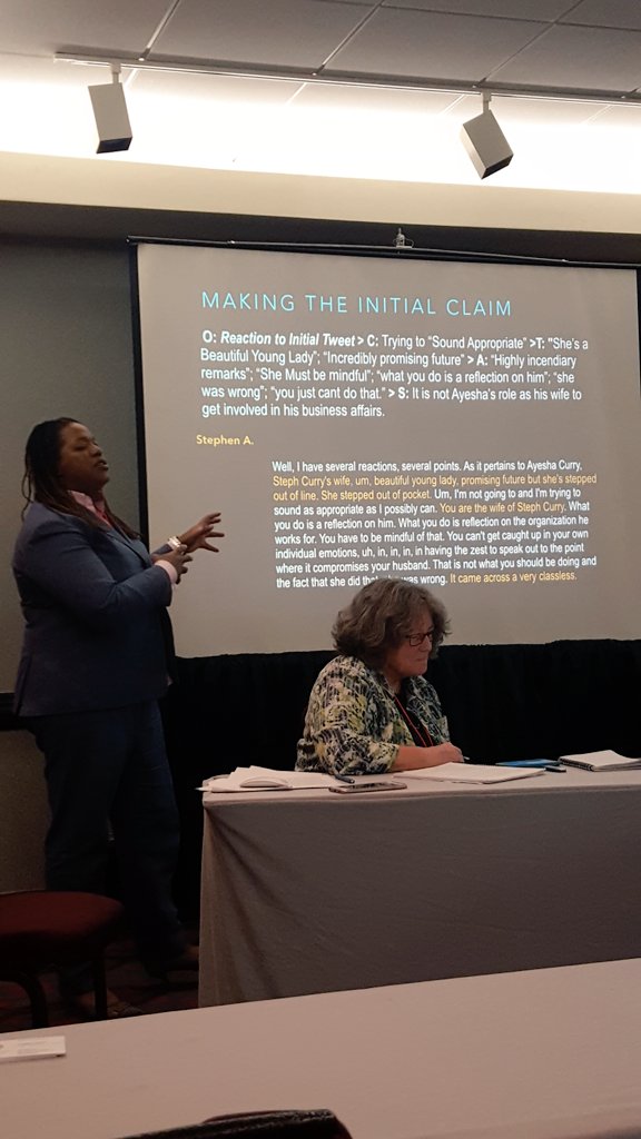 magaela's tweet photo. .@ProfessorTechie uses CritDisAnalysis, 1st Take sound byte+Twitter exchange bt @stephenasmith & @ayeshacurry #nasss2016 #SportsWomenNoir ๐ https://t.co/xFaQCFgklh