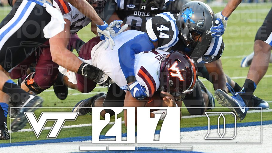 HALFTIME

Hokies - 2⃣1⃣
Duke - 7⃣

#BeatDuke