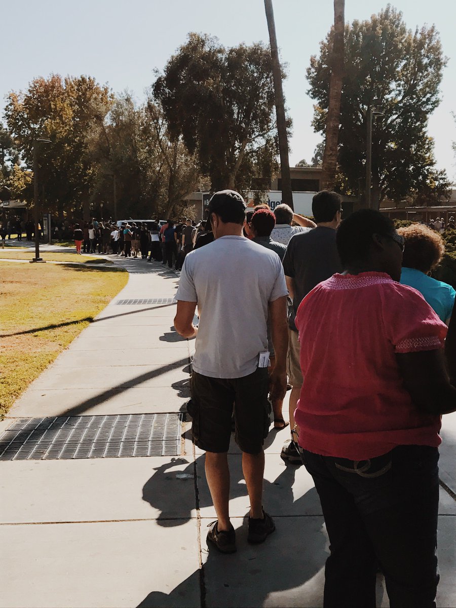 2 hr line for early voting in LA. Ppl of every color of the rainbow. Dont believe the hype that people are undecided or cynical. We're here!