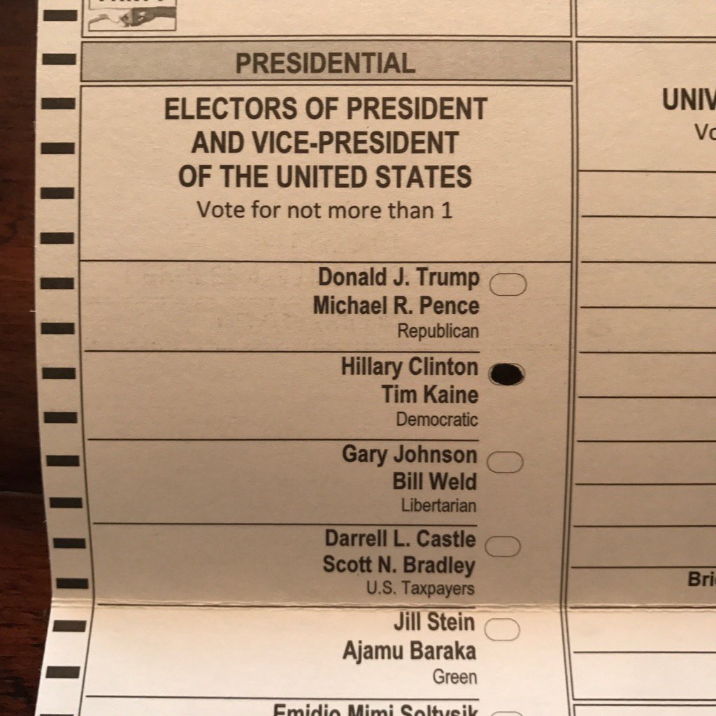 Just voted!! Woohoo!! HILLARY, dammit! A vote for kindness and compassion and AGAINST misogyny, racism &amp; greed. #USA