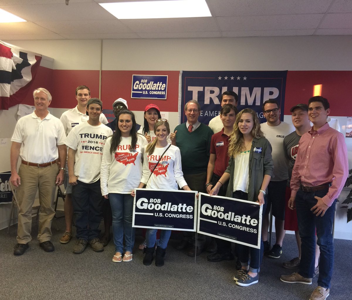 CRLU1971's tweet photo. Another great night phonebanking for @realDonaldTrump and @BobGoodlatte6. Thank you Congressman for stopping by! #TrumpTrain https://t.co/e35kTtQFaI