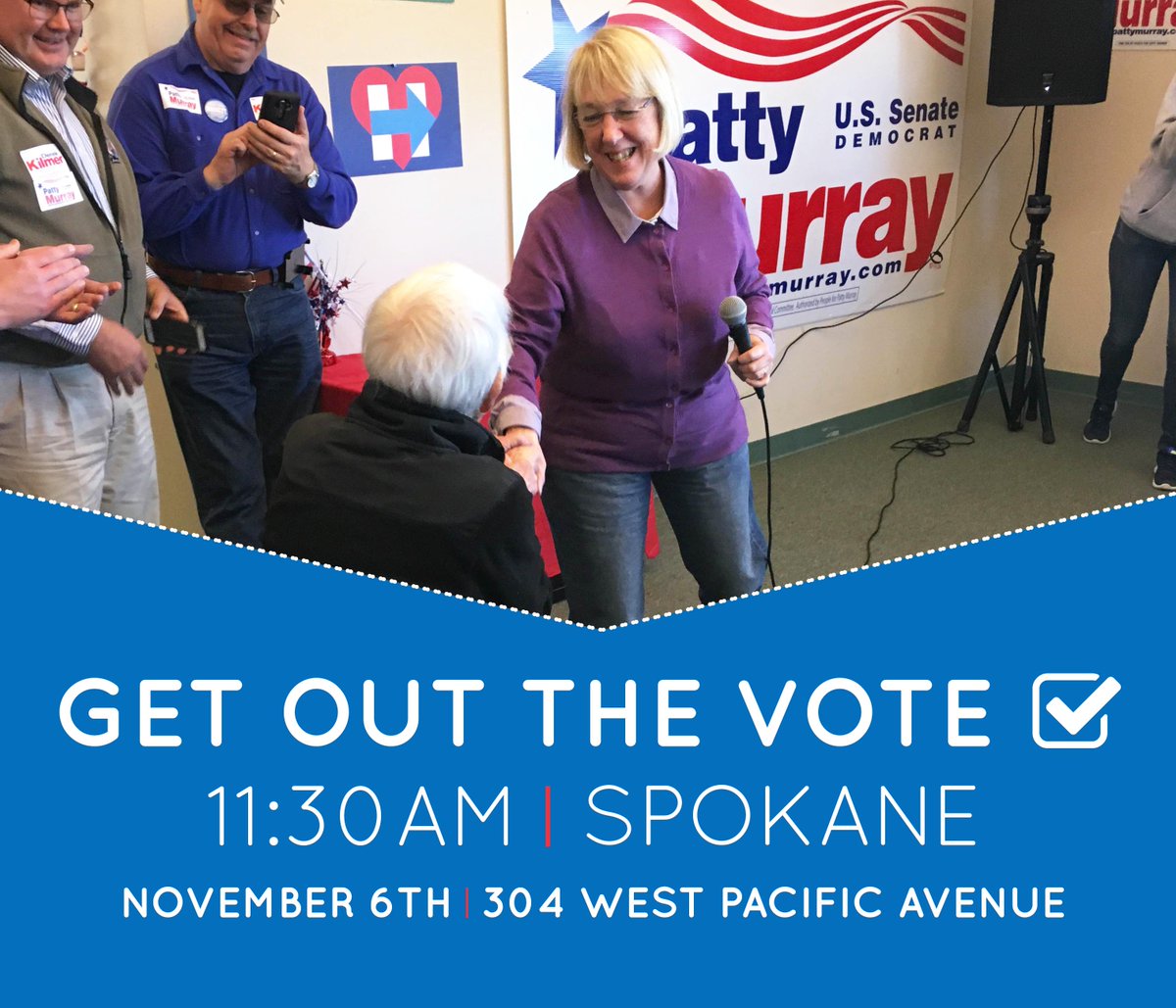 MurrayCampaign's tweet photo. Spokane Democrats: @JayInslee &amp; I will be at a rally to #GetOutTheVote tomorrow in Spokane. RSVP &amp; volunteer here → https://t.co/oJZsAVUAts https://t.co/f6zdK21Tfb