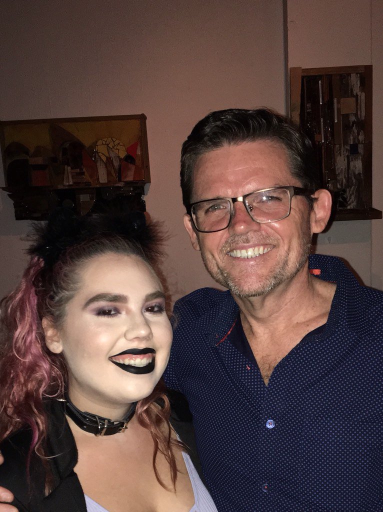 Con Michelle minutos antes del musical Rocky Horror Picture Show. Exito!