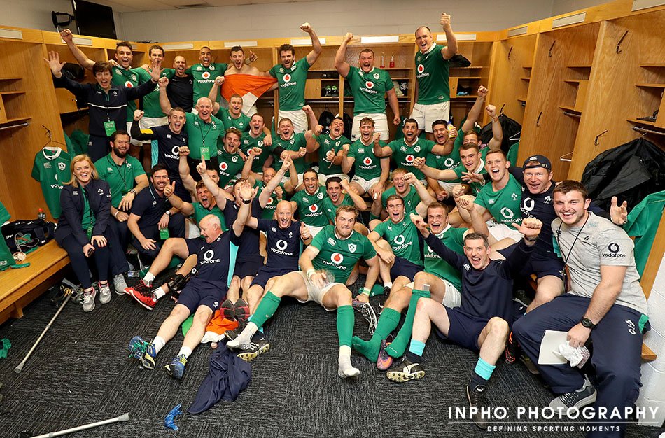 Here were the scenes inside the dressing room after that famous, famous win! #IREvNZL <a href="/IrishRugby/">Irish Rugby</a>